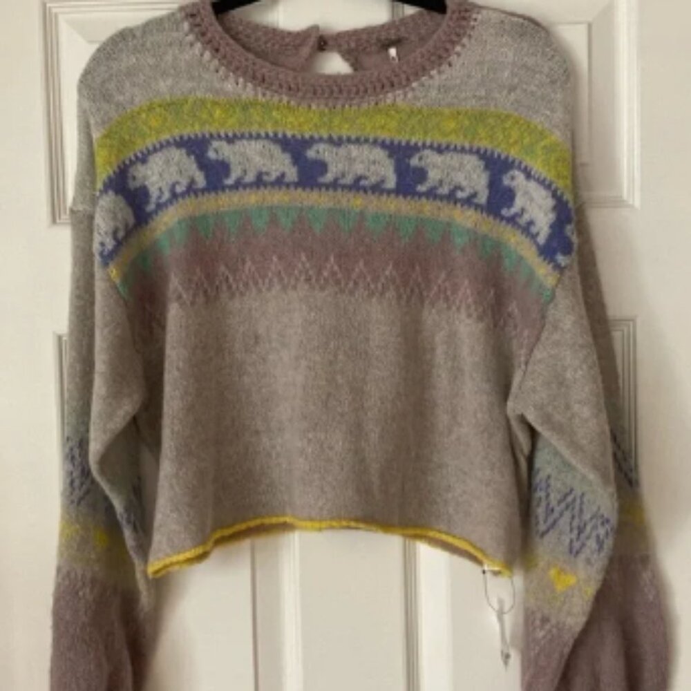 Free People Polar Bear Fair-isle Cropped Sweater